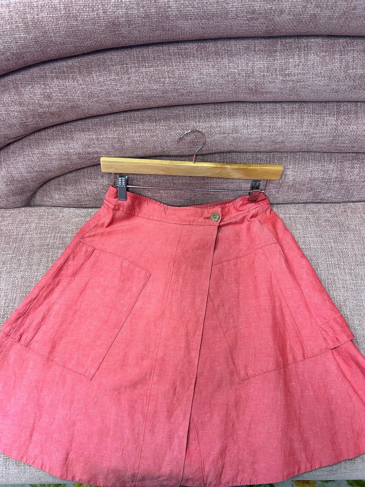 9-H15 STCL silk linen blend wrap skirt sz8