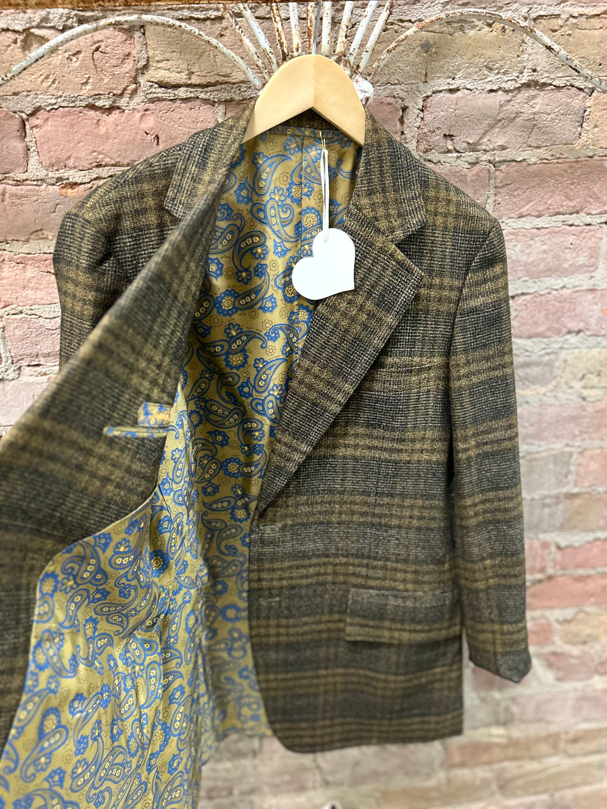 Vtg custom tweed sports coat paisley lining szL