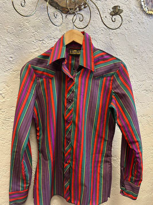 Vtg TEM TEX western pearl snap sz12